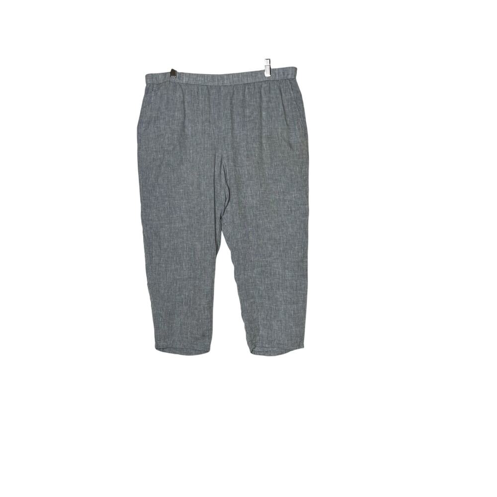 Eileen Fisher size L pants 100% organic linen gray pull-on cropped pockets